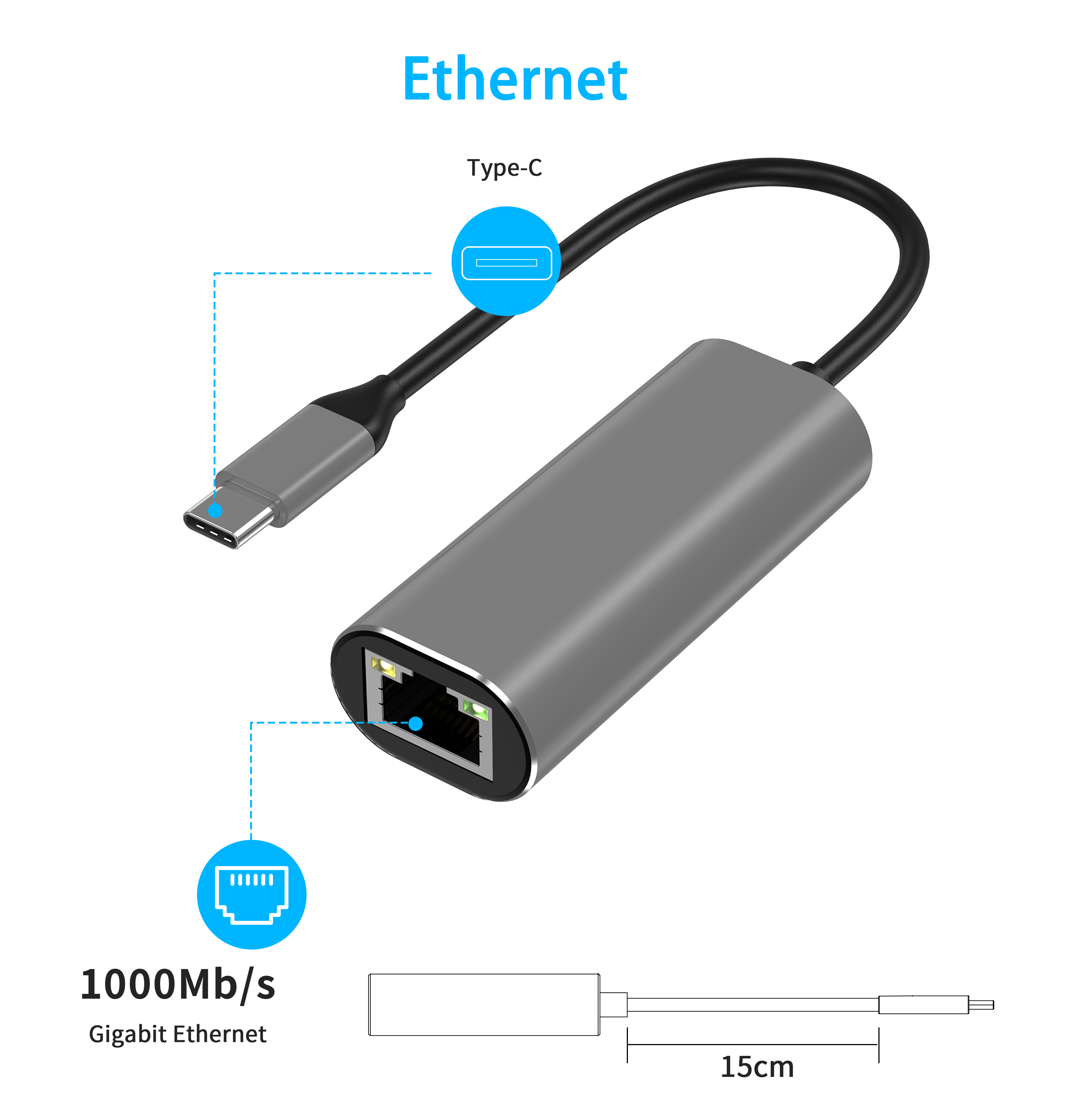 Tegund C til Gigabit RJ45 1000Mbps tengi netkort fyrir fart&ouml;lvu