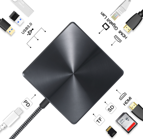 9 IN 1 USB C HUB з 2 x HDMI 4K + Type C PD 100W Data + 3 x USB A 3.0 + RJ45 1000Mbps + SD + TF слот для чытання карт памяці шматпартовы адаптар док-станцыя