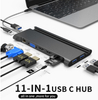 11 合 1 USB C 集線器，帶 2 x HDMI 4K 30HZ+ VGA + Type C PD 100W 數據 + RJ45 + 3 x USB A 3.0 + 3.5mm 音頻/麥克風 + SD + TF 讀卡器多端口擴展塢，適用於筆記本電腦/手機