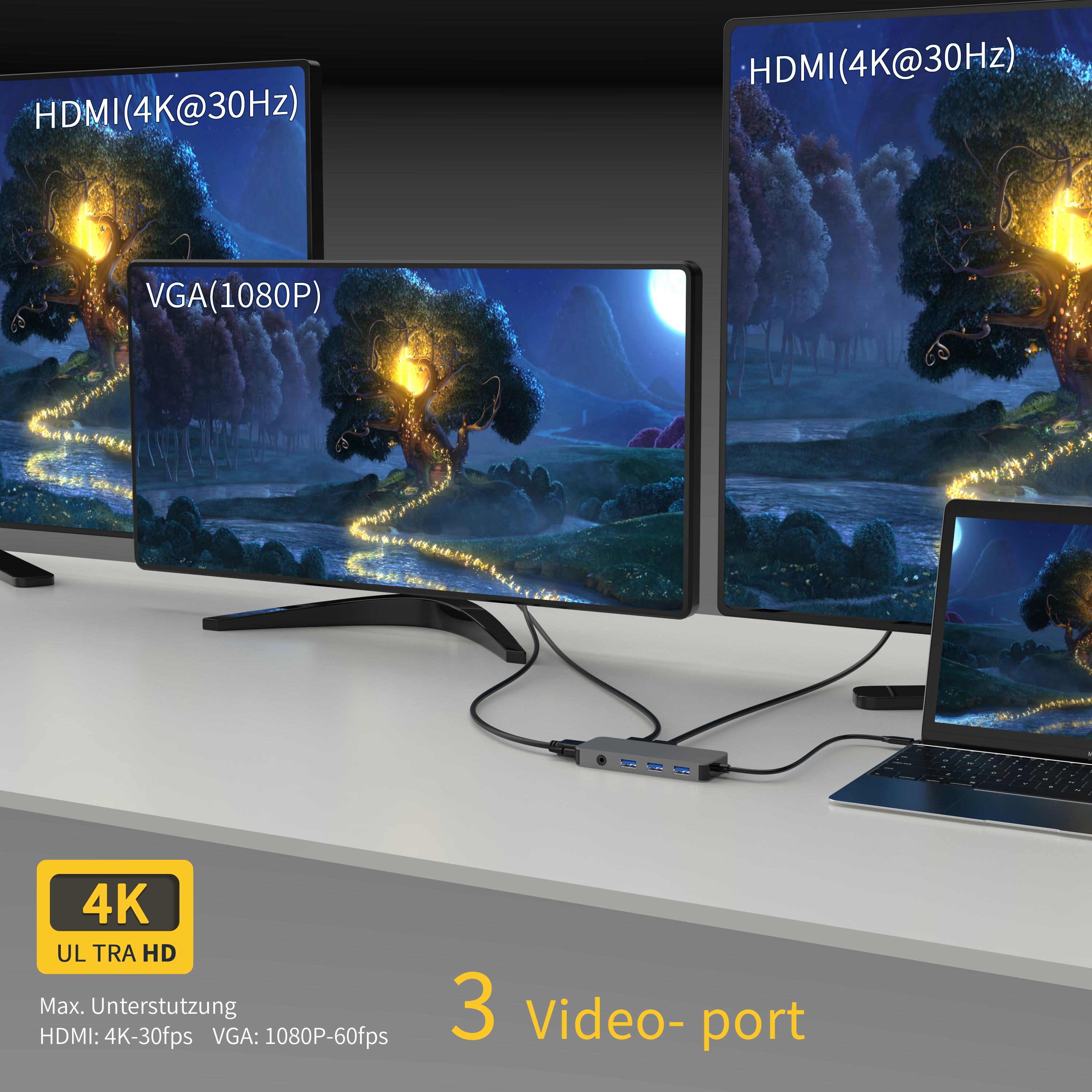 2 x HDMI 4K 30HZ+ VGA + PD 100W + USB A 3.1 10Gbps + 2 x USB A 2.0 + 3.5mm AUX + SD + TF kart okuyucu ile 10 IN 1 usb c hub diz&uuml;st&uuml; bilgisayar/telefon i&ccedil;in &ccedil;ok bağlantı noktalı yerleştirme istasyonu