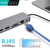 12 合 1 USB C 集線器，帶 2 x HDMI 4K 60HZ + DP + PD 100W + Type C 數據 + 3 x USB A 3.0 + RJ45 1000Mbps + 3.5mm 音頻/麥克風 + SD + TF 讀卡器多端口擴展塢