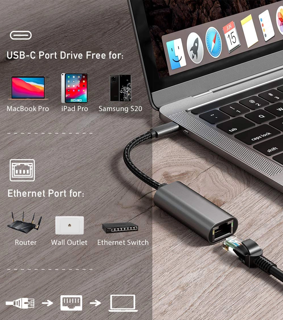 Tegund C til Gigabit RJ45 1000Mbps tengi netkort fyrir fart&ouml;lvu