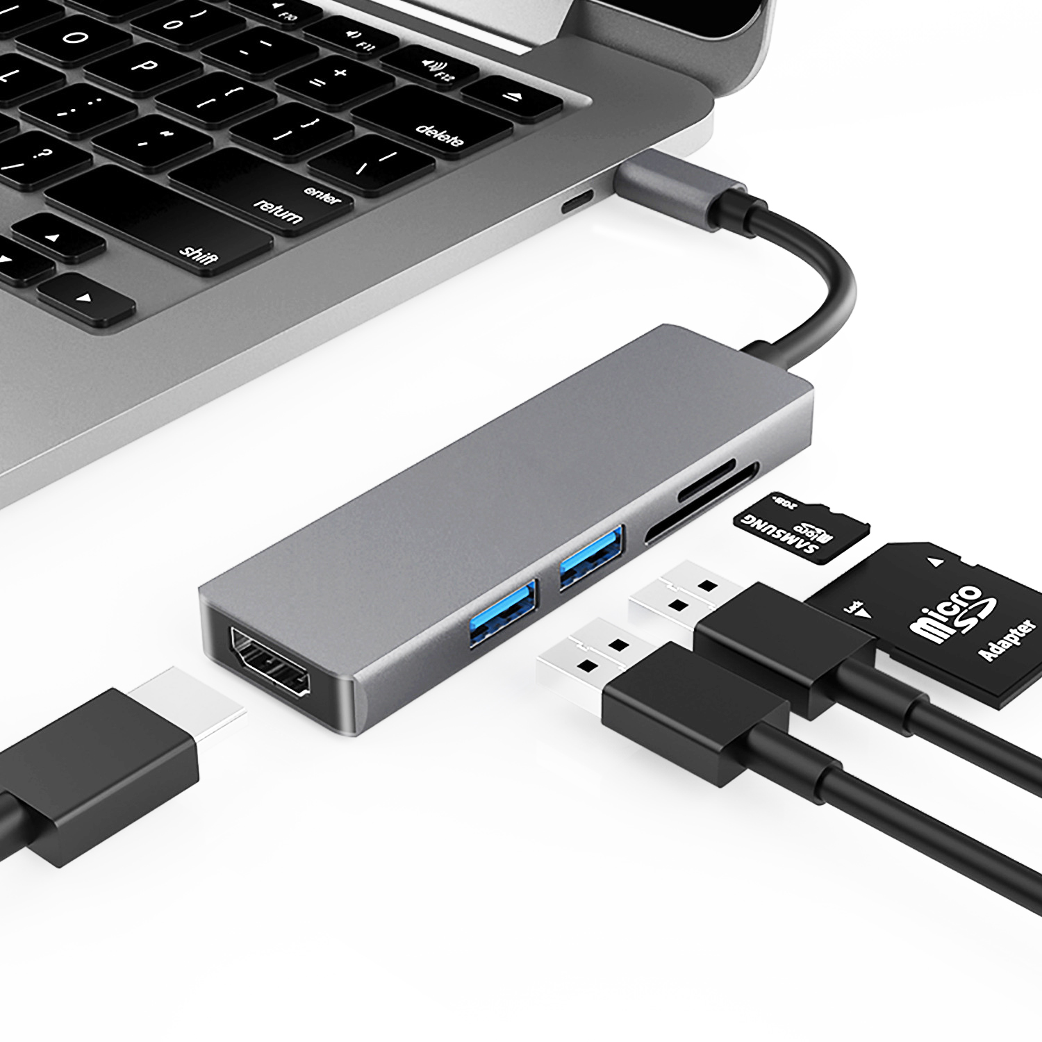 5 合 1 USB C HUB c 型插頭，帶 HDMI 4K30HZ + 2 x USB A 3.0 + SD + TF 多適配器擴展塢，適用於惠普筆記本電腦