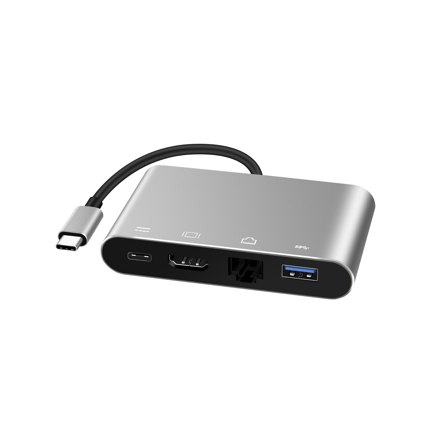 4 合 1 USB C 集線器，帶 HDMI 4K + TYPE C PD 100W 數據 + USB A 3.0 + RJ45 1000Mbps 多端口適配器擴展塢，適用於筆記本電腦