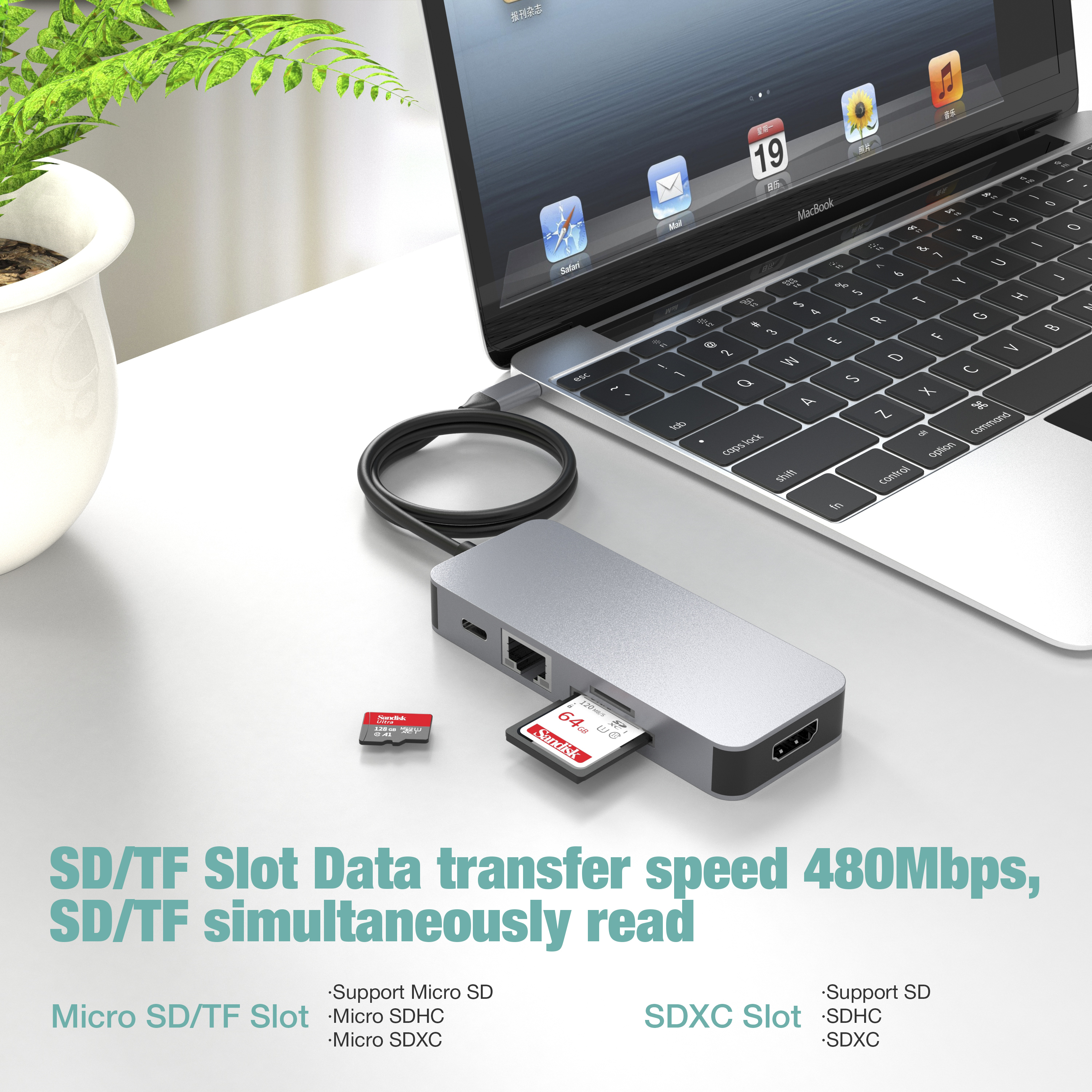 8 IN 1 usb c hub TYPE-C to HDMI 4K@60HZ+PD100W+Gigabit RJ45 1000Mbps+3 * USB-A 3.1 10Gbps+SD+TF зөөврийн компьютер/утсанд зориулсан олон үйлдэлт залгах станц