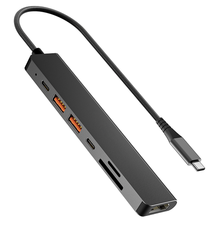 محول ألومنيوم أنيق: توصيل طاقة 100 وات، HDMI 4K@60 هرتز، SuperSpeed ​​10 جيجابت في الثانية USB C/A، قارئ بطاقات SD/Micro SD - يعمل مع جميع أجهزة USB-C