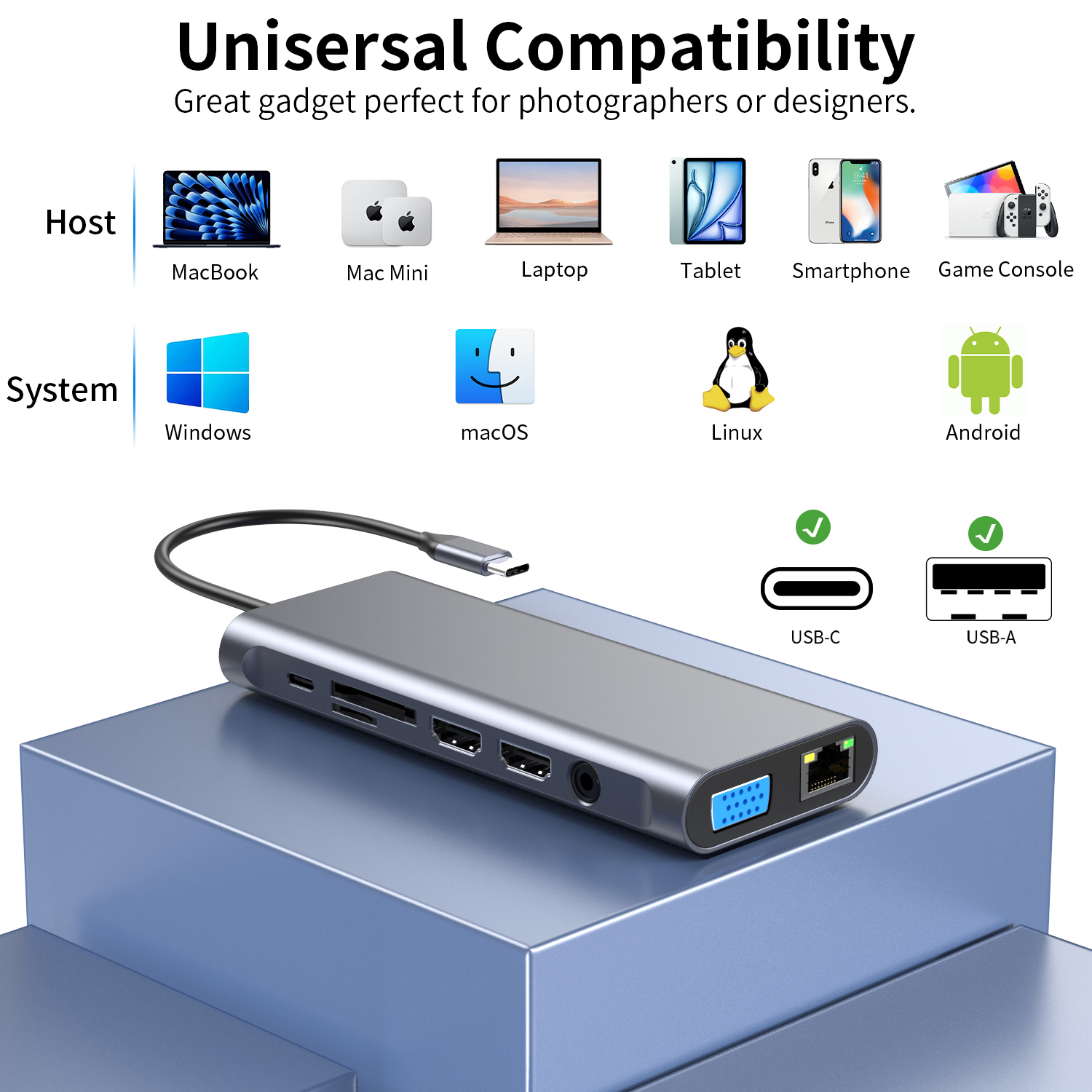 適用於 MacBook 和筆記本電腦的 14 合 1 USB C 擴展塢 - 3 個顯示適配器、100W 充電、高速數據端口、SD/TF 讀卡器