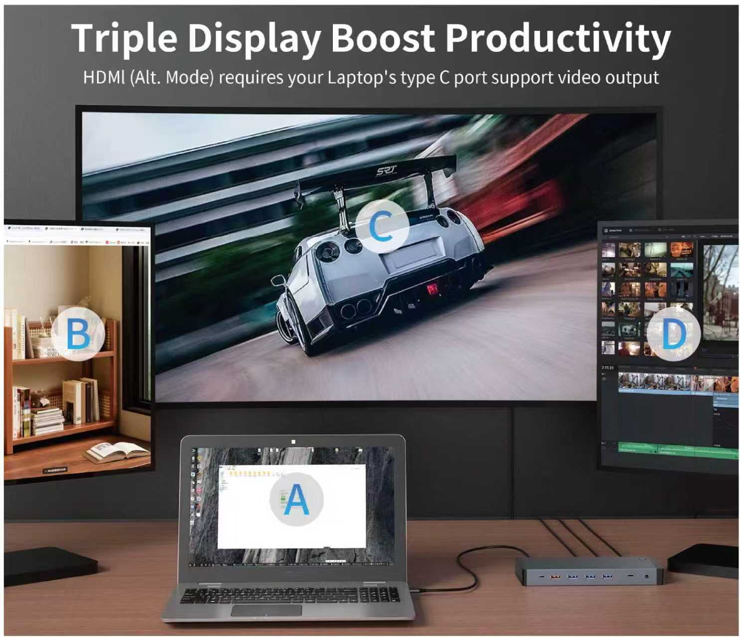 14 合 1 Thunderbolt 4 擴展塢，配備三重 4K@60Hz 顯示屏、100W PD、10Gbps USB-C/USB-A 和千兆位以太網