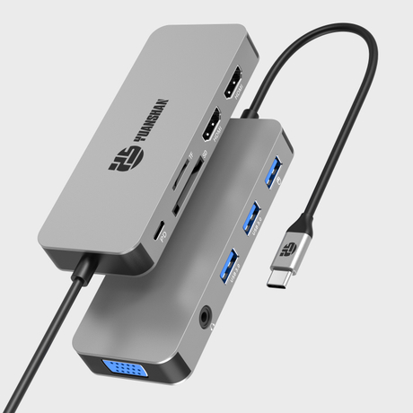 Hub USB-C 10-in-1 – HDMI 4K, VGA, PD 100W, 3x USB 3.0, 2x USB 2.0, Pembaca SD/TF, Audio 3,5mm, Gigabit Ethernet – Kompatibel dengan MacBook, Dell, HP, IPad, dan Lainnya