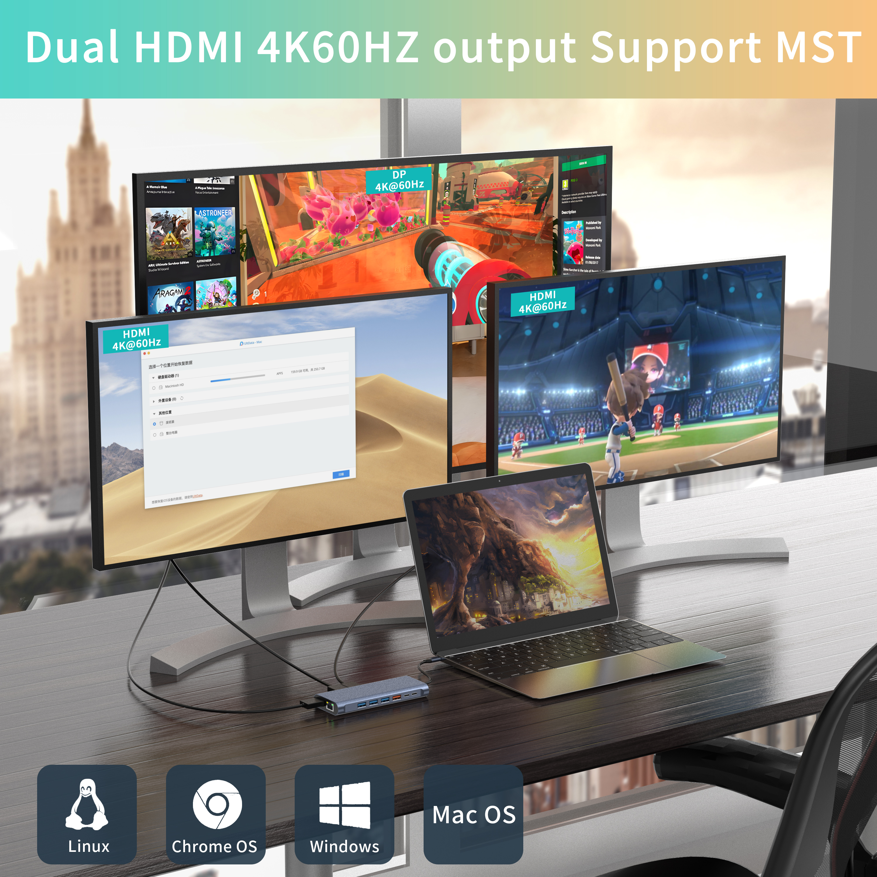 14 IN 1 Docking station 4K60HZ Dual HDMI DP RJ45 USB-A 3.1 3.0 2.0 USB-C 3.1 Mandantes+ Data Transfer+Video Output+ Lector Card+Network+Call Function USB C HUB stationem docking pro laptop/Macbook
