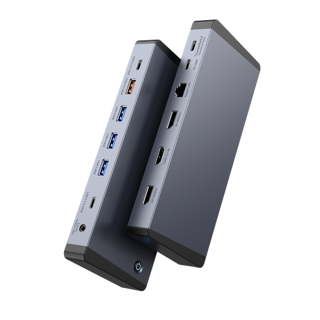 14-in-1 Thunderbolt 4 -telakointiasema, jossa on kolme 4K @ 60 Hz -n&auml;ytt&ouml;&auml;, 100 W PD, 10 Gbps USB-C/USB-A ja Gigabit Ethernet