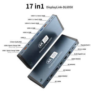17 合 1 直流電源 240W 支持 Apple IOS 的 MST 功能 DP HDMI2.0 4K60Hz 千兆端口 Thunderbolt Type-C 3.1 USB 集線器