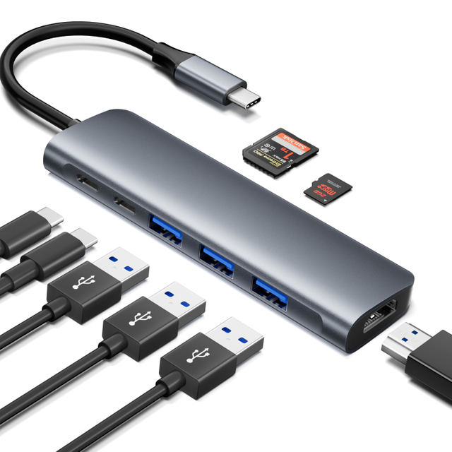 8在1個USB C集線器中，帶有HDMI 4K30Hz + PD 100W + C型數據 + 3 x USB A 3.0 + SD + SD + TF卡讀取器插槽功率充電多端口適配器docking docking docking Station for筆記本電腦MacBook