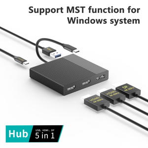 תחנת עגינה רכזת USB-C 5 ב-1 עם HDMI משולש 4K@60Hz, טעינת PD 100W ו-USB 3.0