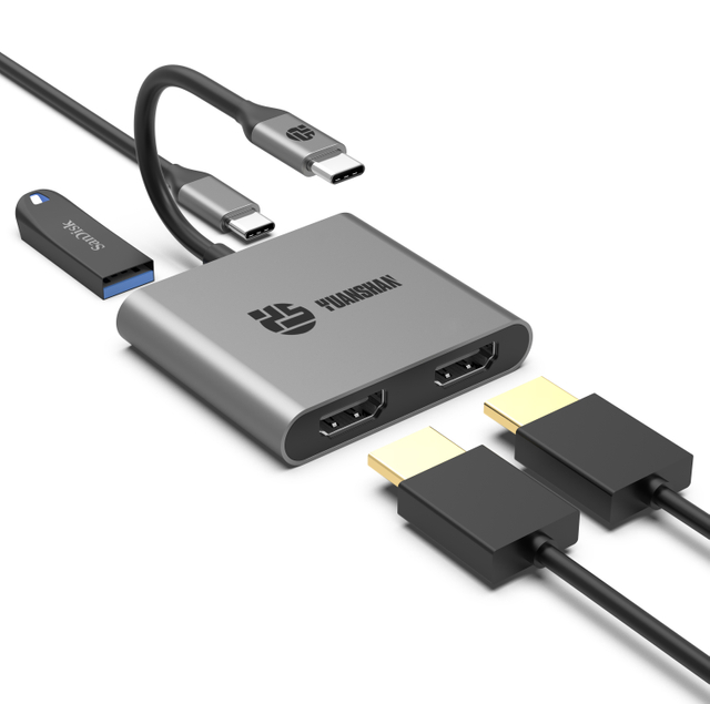 4 ב-1 USB C HUB מסוג C ל-HDMI כפול 4K + PD 60W + תחנת עגינה לנתונים מסוג C עבור מחשב נייד/Macbook