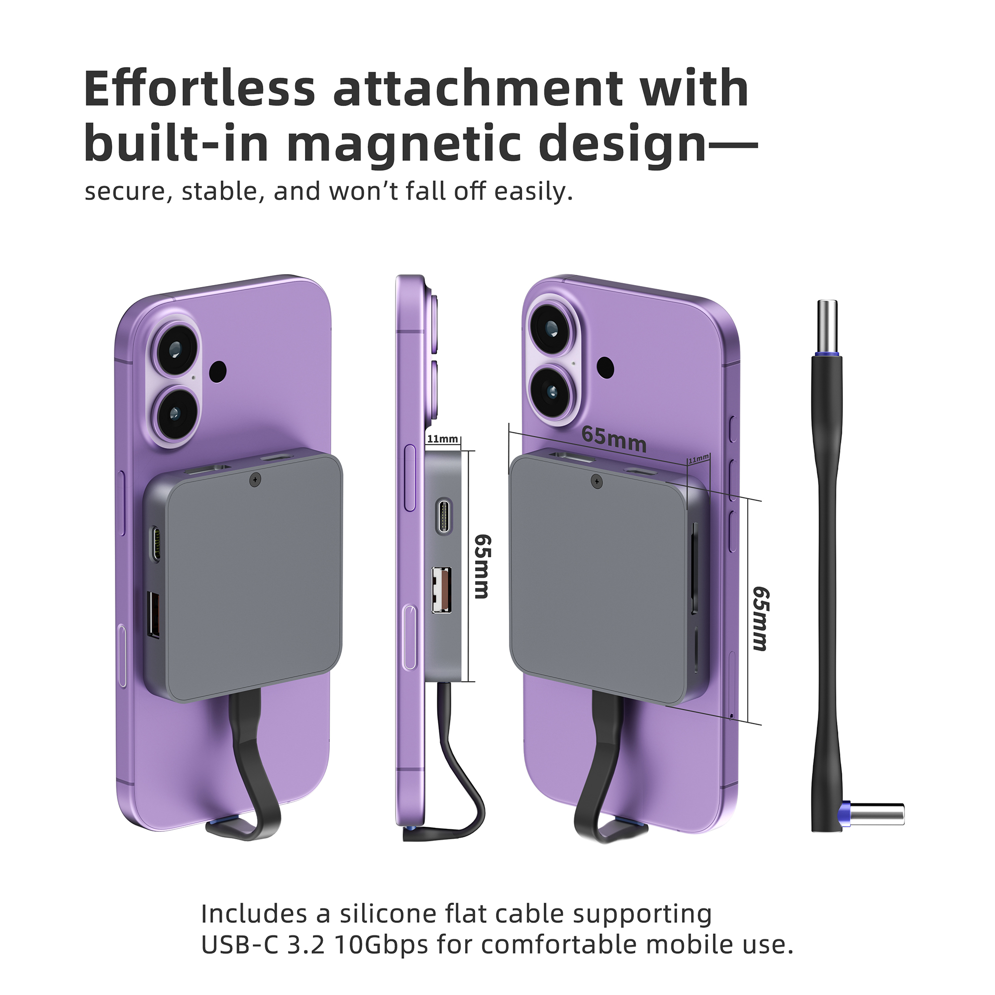 9 合 1 USB C 集線器，帶 M.2 NVMe SSD 插槽 10Gbps，4K60Hz HDTV 100W PD USB-C/USB-A 3.2，SD/TF 讀卡器 磁性設計，適用於手機