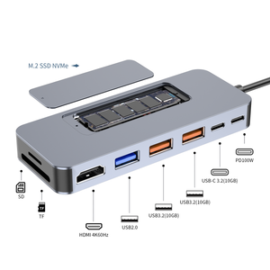 9 合 1 USB-C 擴展塢，帶 4K@60Hz HDMI、100W PD 充電、10Gbps USB 3.2、M.2 NVMe SSD 插槽、適用於筆記本電腦和 MacBook 的 SD/TF 讀卡器