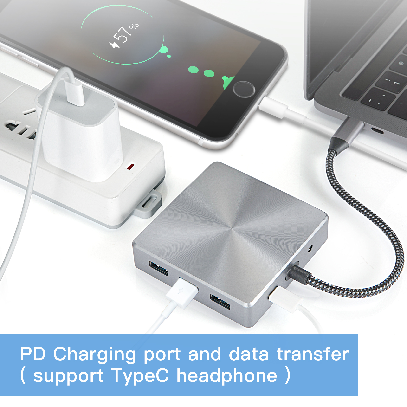 هاب USB-C 9 در 1 با دو HDMI 4K، اترنت گیگابیت، PD 100 وات، درگاه‌های USB 3.0، کارت‌خوان‌های SD/TF - ایستگاه اتصال لپ‌تاپ MacBook/Windows