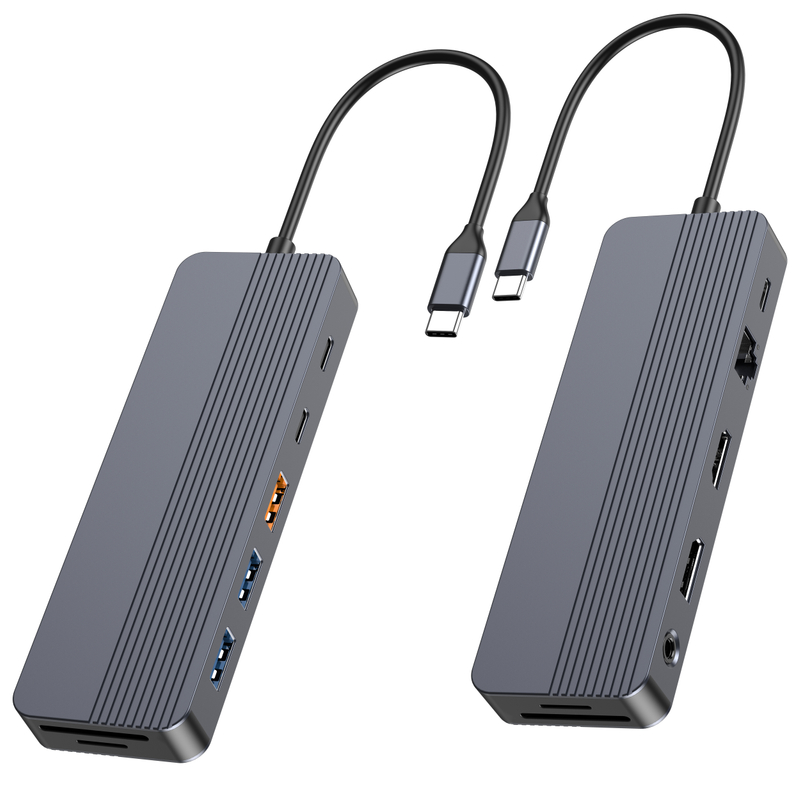 多端口 USB-C 集線器，帶 HDMI 4K@60Hz、DP 4K@60Hz、千兆以太網、100W PD、USB 3.2 和 2.0 端口、SD 和 MicroSD 讀卡器、3.5mm 音頻插孔