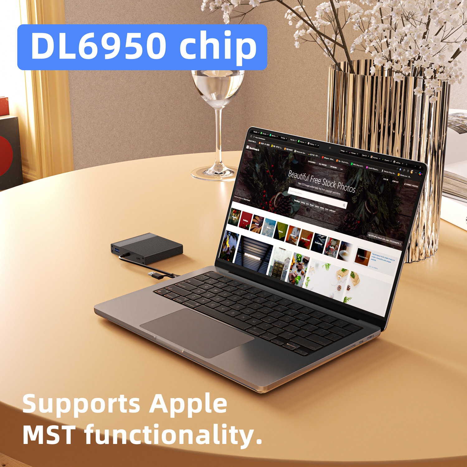 5-in-1-USB-C-MST-Dock f&uuml;r Mac und Windows, Dual HDMI + DP, 8K-Display, 100 W PD-Aufladung
