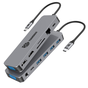 13 合 1 USB C 集線器，帶 2 x HDMI 4K 30HZ + VGA + PD 100W + Type C 數據 + 3 x USB A 3.0 + RJ45 1000Mbps + 3.5mm 音頻 + SD + TF 讀卡器多端口擴展塢