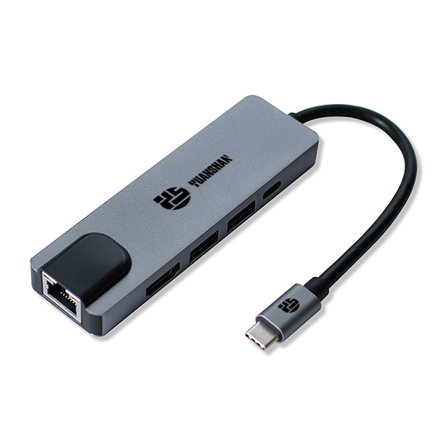5 in 1 USB C集線器類型c插頭帶有HDMI 4K30Hz + 2 x USB A 3.0 + PD 60W + RJ45以太網1000Mbps多端口適配器docking站用於筆記本電腦