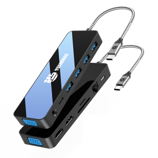 Hub USB C 13 IN 1 Mirror Face con 2 x HDMI 4K 30HZ + VGA + PD 100W + dati di tipo C + 3 x USB A 3.0 + RJ45 1000Mbps + audio da 3,5 mm + docking station multiporta per lettore di schede SD + TF