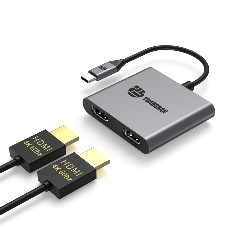 2 合 1 C 型轉 2 x HDMI 4K60HZ USB C 集線器 HDMI 適配器分配器適用於筆記本電腦/Macbook