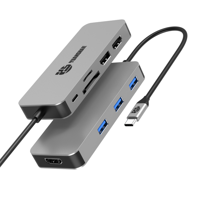 9 I 1 usb-hub med 2 x HDMI 4K 60HZ+ DP + PD 100W + USB A 3.1 10Gbps + 2 x USB A 2.0 + SD + TF-kortl&aelig;ser multiport dockingstation til b&aelig;rbar/telefon