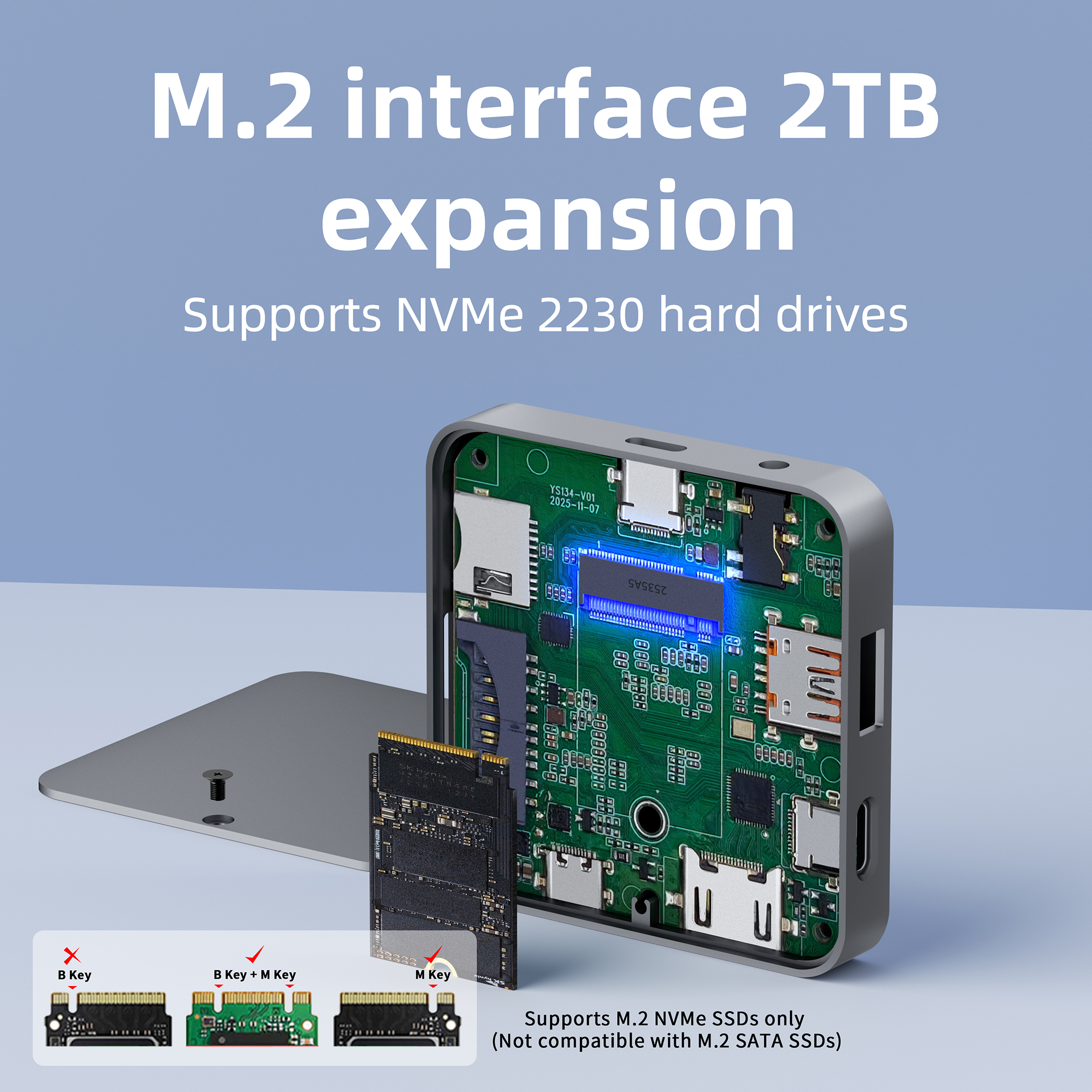 9 合 1 USB C 集線器，帶 M.2 NVMe SSD 插槽 10Gbps，4K60Hz HDTV 100W PD USB-C/USB-A 3.2，SD/TF 讀卡器 磁性設計，適用於手機