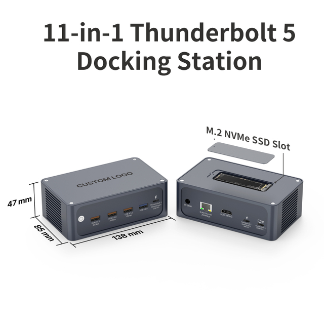 11-in-1 Thunderbolt 5 dockingstation met 80 Gbps, 8K, 140 W PD en M.2 NVMe SSD